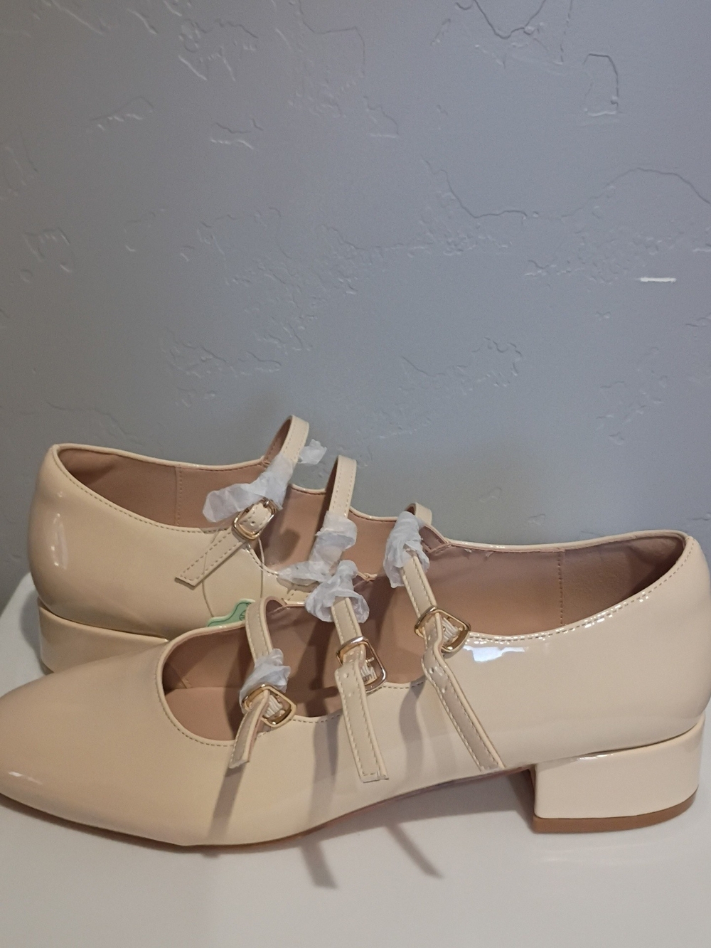 Cream Patent Mary Jane Heels with Double Straps - Picture 5 of 7